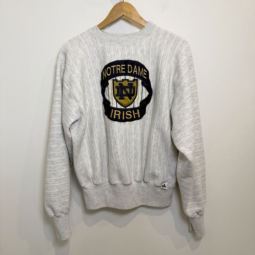 Vintage Notre Dame Irish Sweatshirt Size Medium Stripe USA Midwest Embroidery
